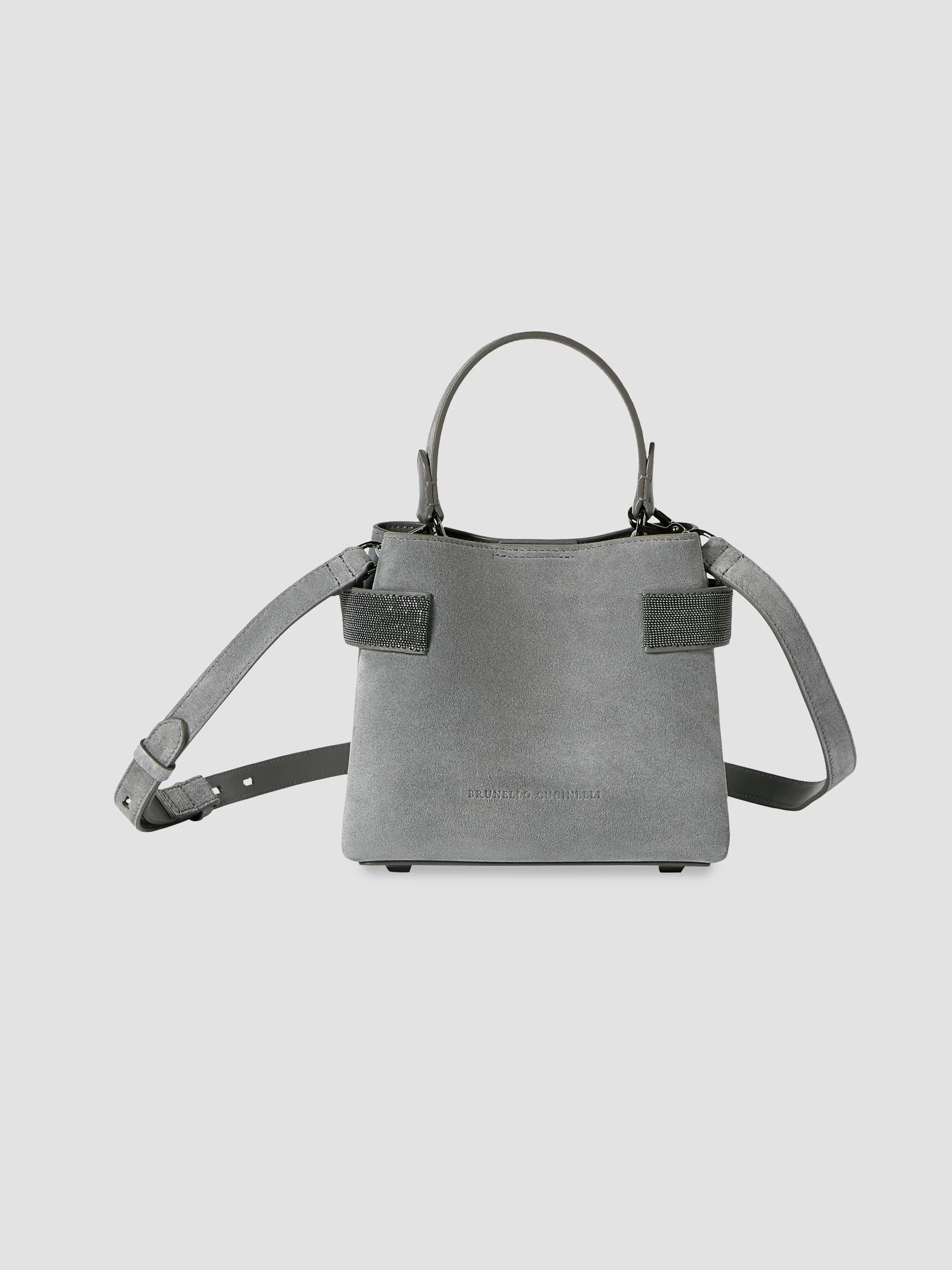 Women's Essence Small Top Handle Bag in Suede with Precious Bands - Stone Grey - 1
