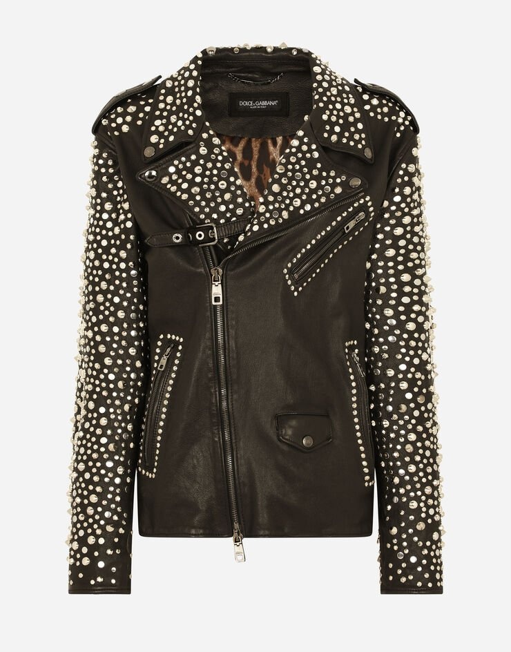 Studded leather biker jacket - 3