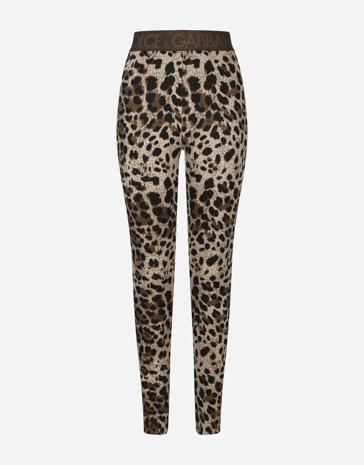 Jersey leggings with jacquard leopard design - 1