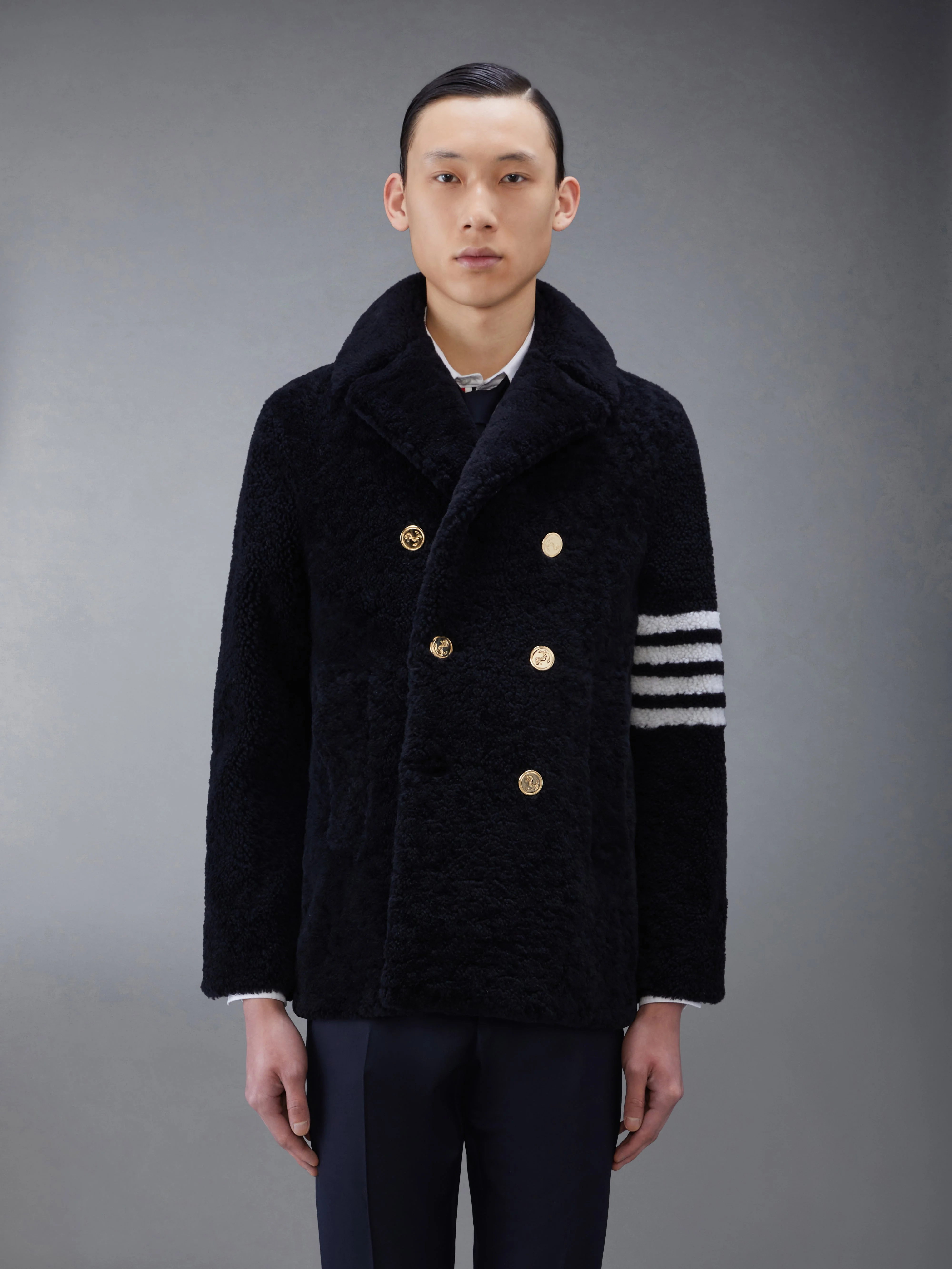 Shearling 4-Bar Peacoat - 1