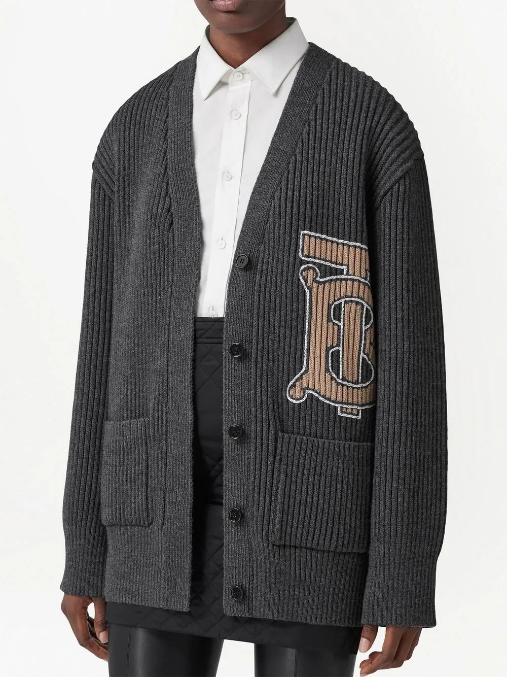 intarsia monogram motif cardigan - 3