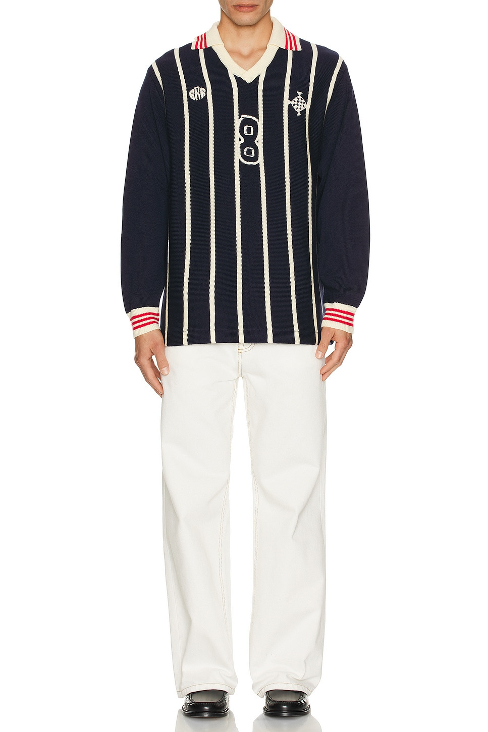 トップス RICE NINE TEN Long Sleeve Soccer Jersey Rice Nine Ten Navy Knitting Long Sleeve Soccer Jersey Polo