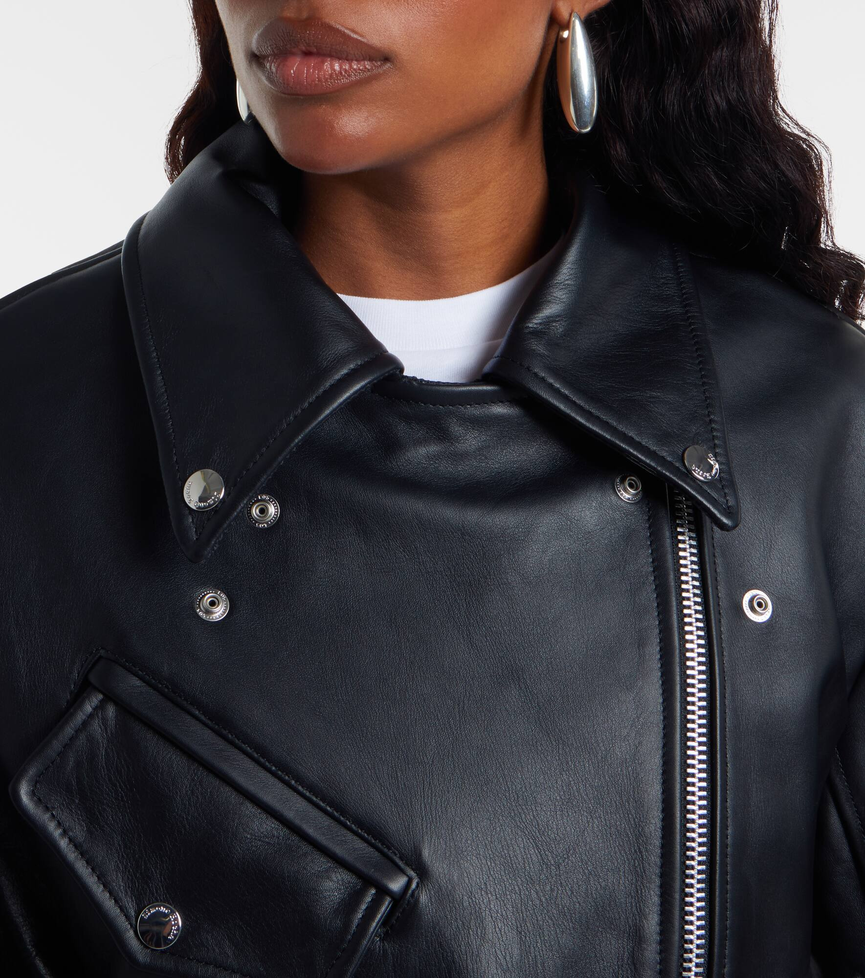 Belted leather biker jacket - 5