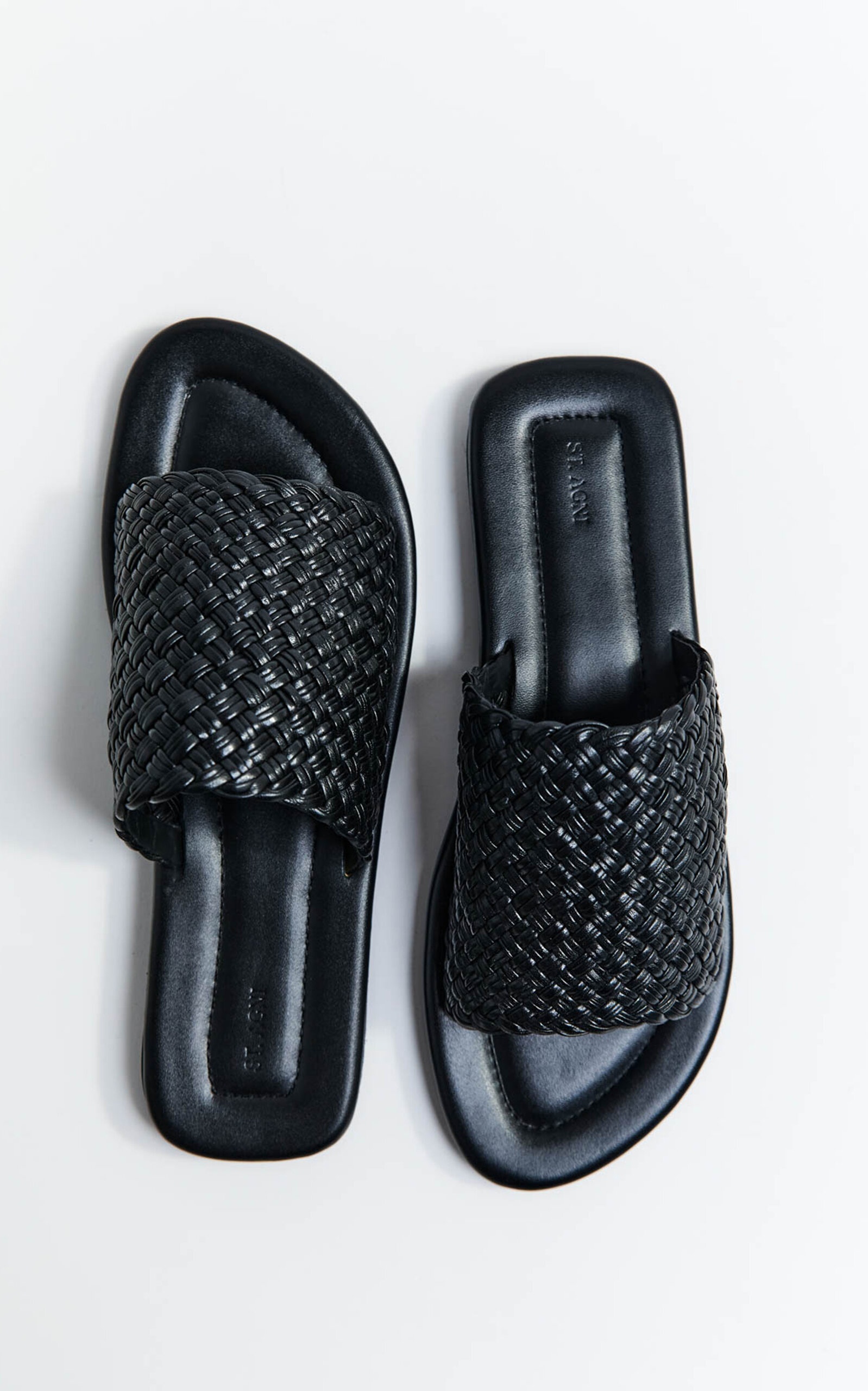 ST. AGNI Woven Leather Minimal Slides black | REVERSIBLE