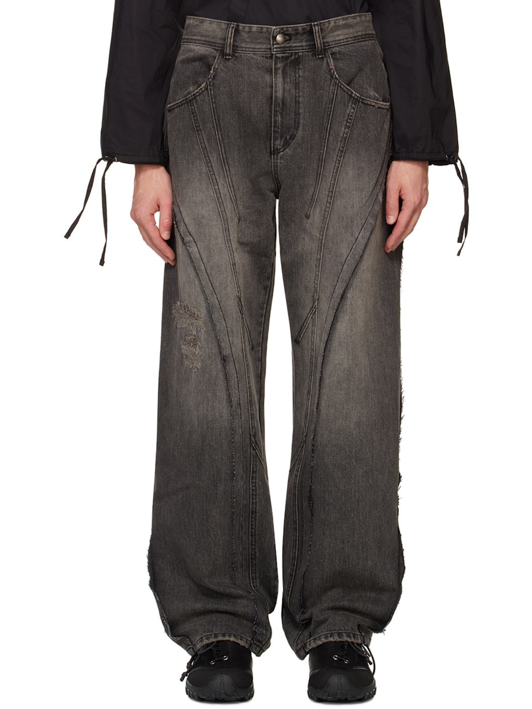 Black Panel Carpenter Wide-Leg Jeans - 1