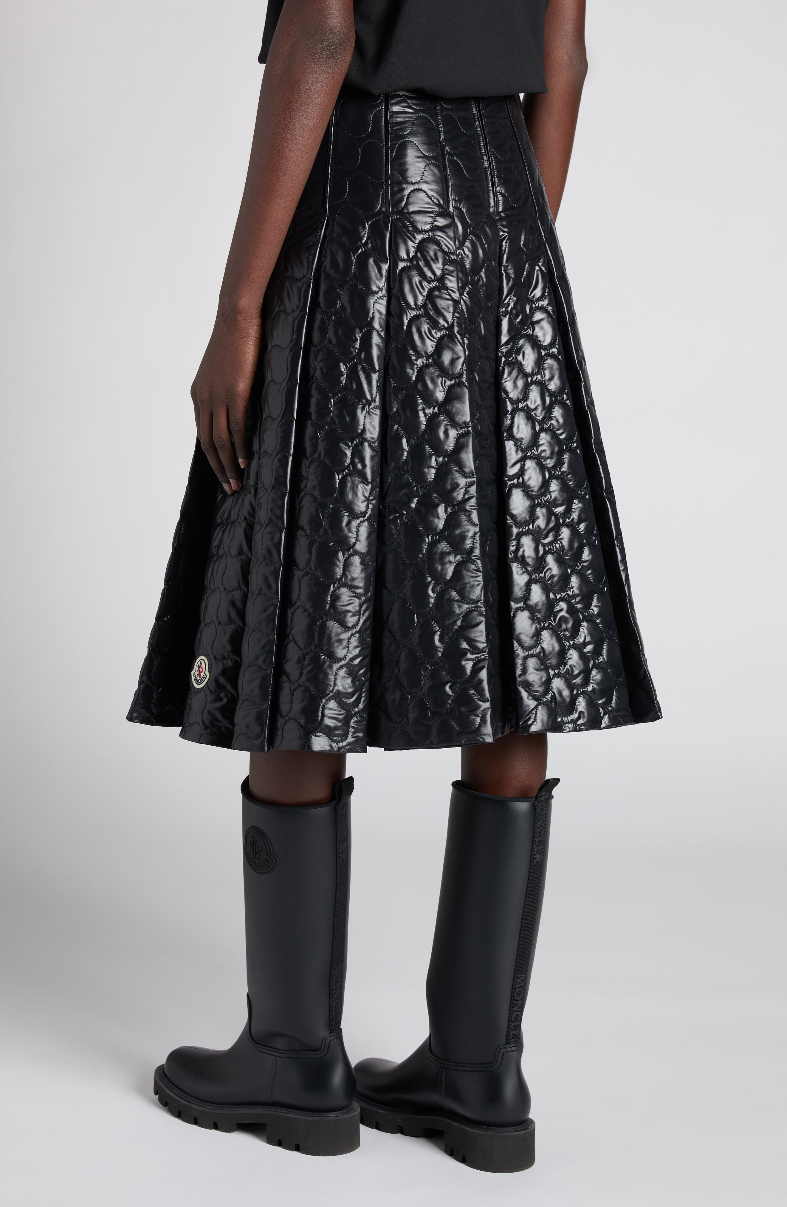 Moncler Onion Quilted Pleated A-Line Skirt in Black at Nordstrom - 3