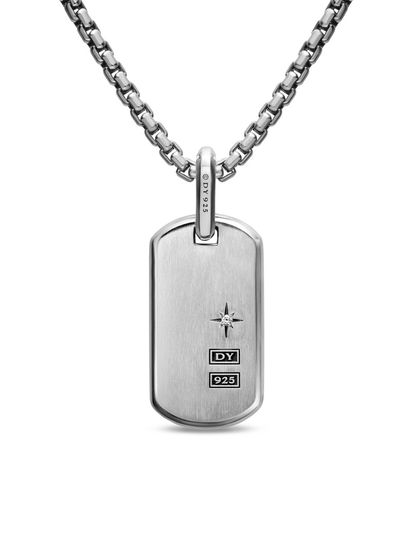 Men's Chevron Fluorescent Tag in Sterling Silver with Diamonds, 27MM - Silver 4