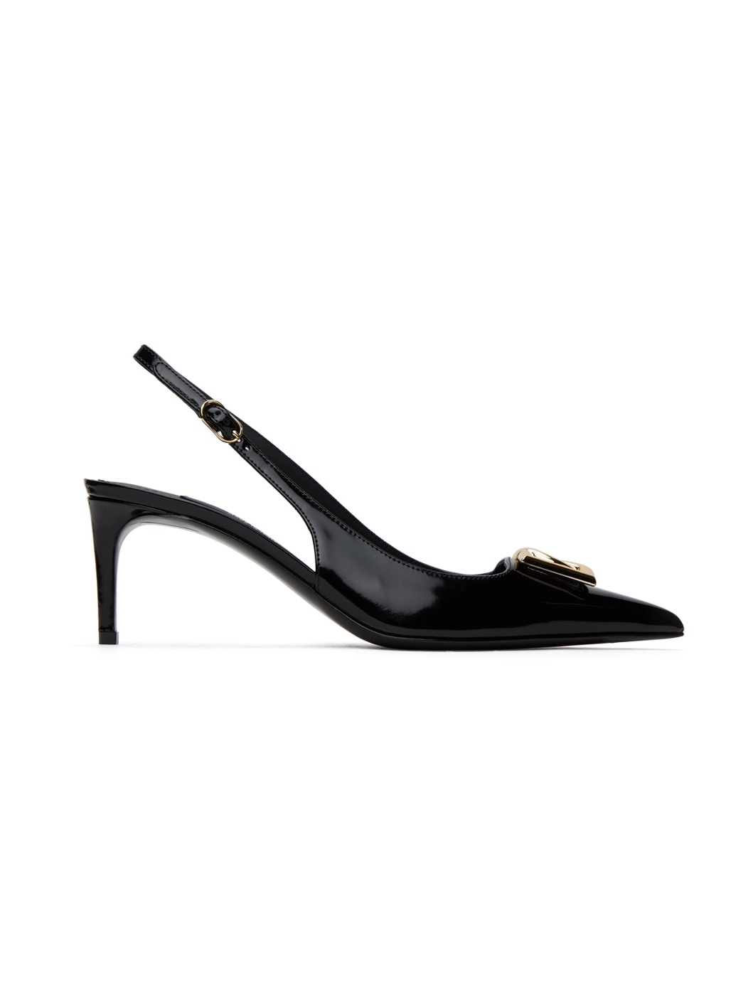 Black Polished Calfskin Slingback Heels - 1