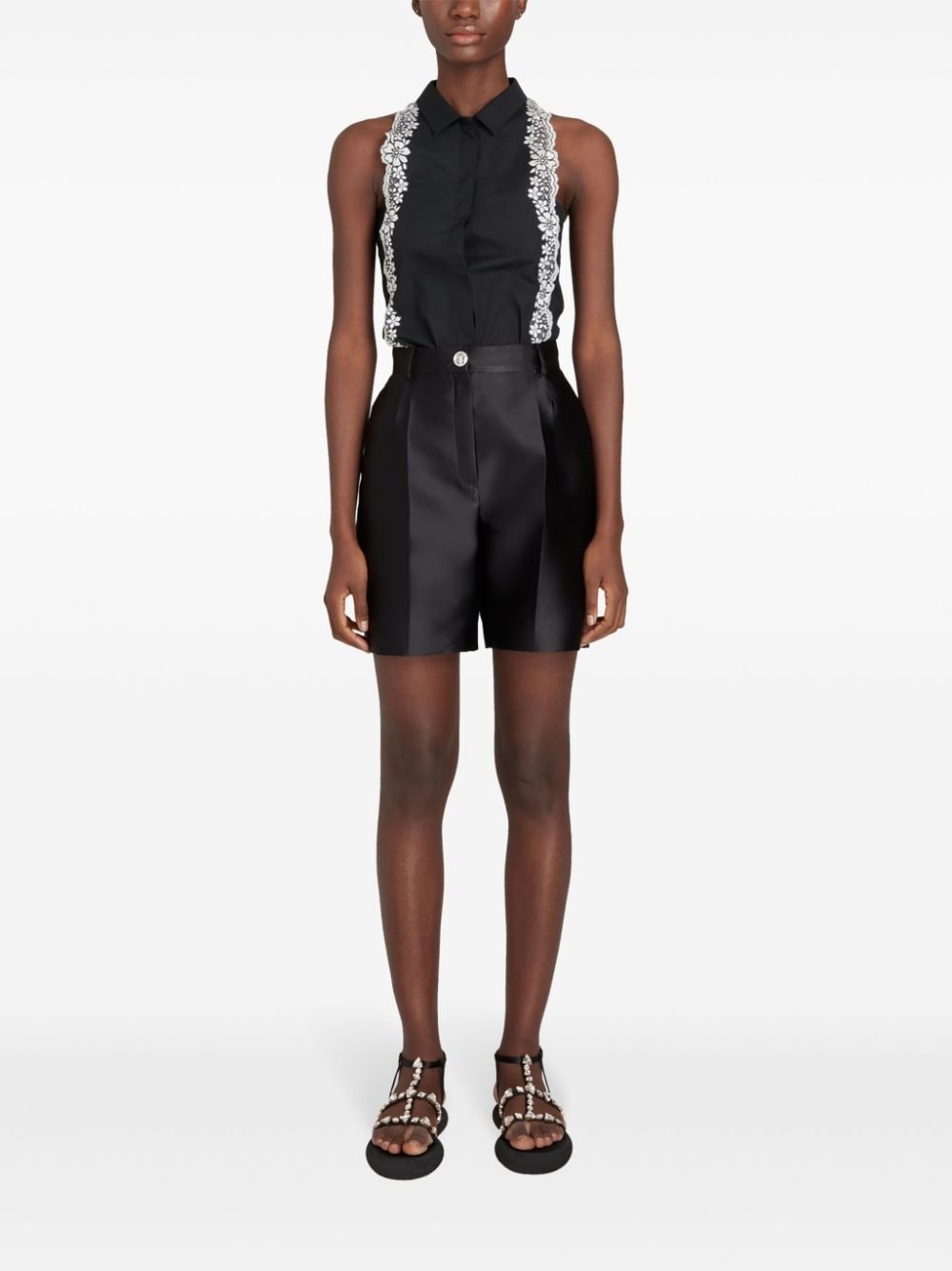 pleated silk-satin tailored shorts - 2