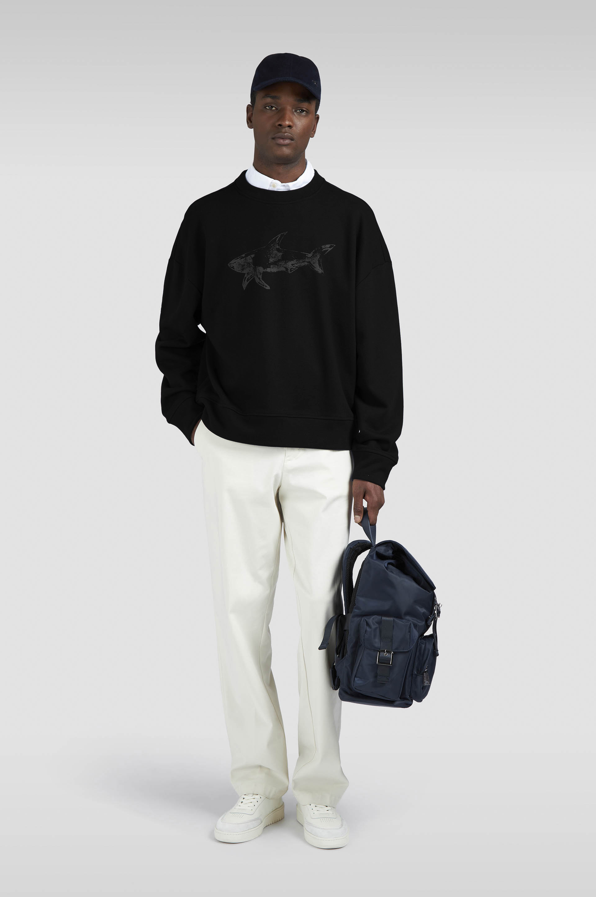 COTTON FLEECE SWEATSHIRT WITH SHARK PRINT - 2