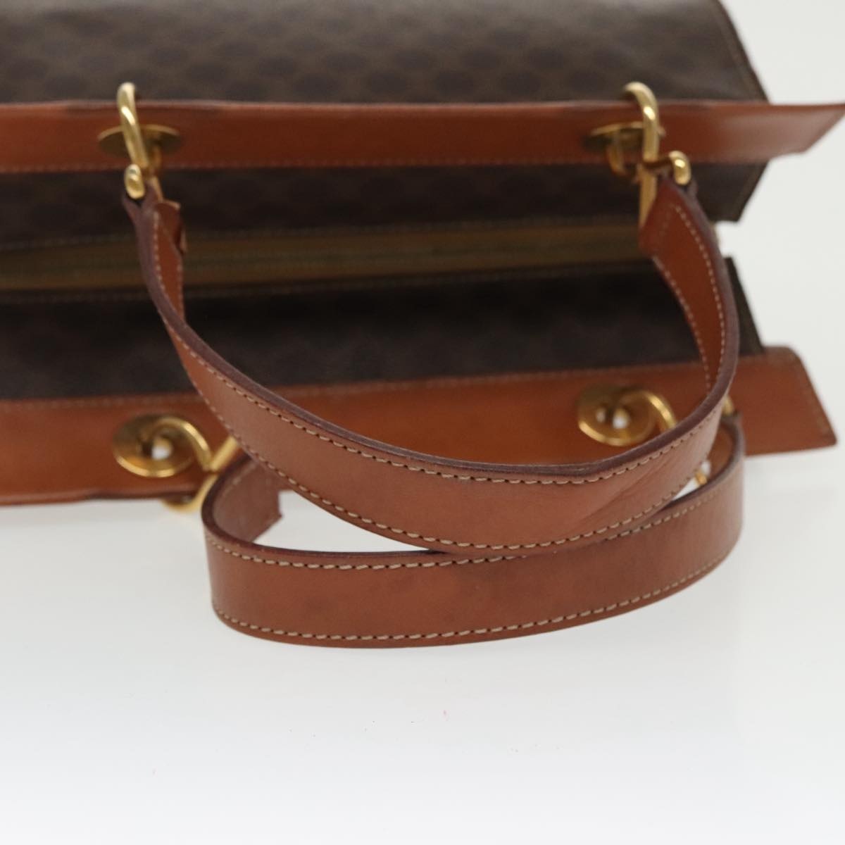 CELINE Macadam Canvas Hand Bag Pvc Leather Brown Gold - 7