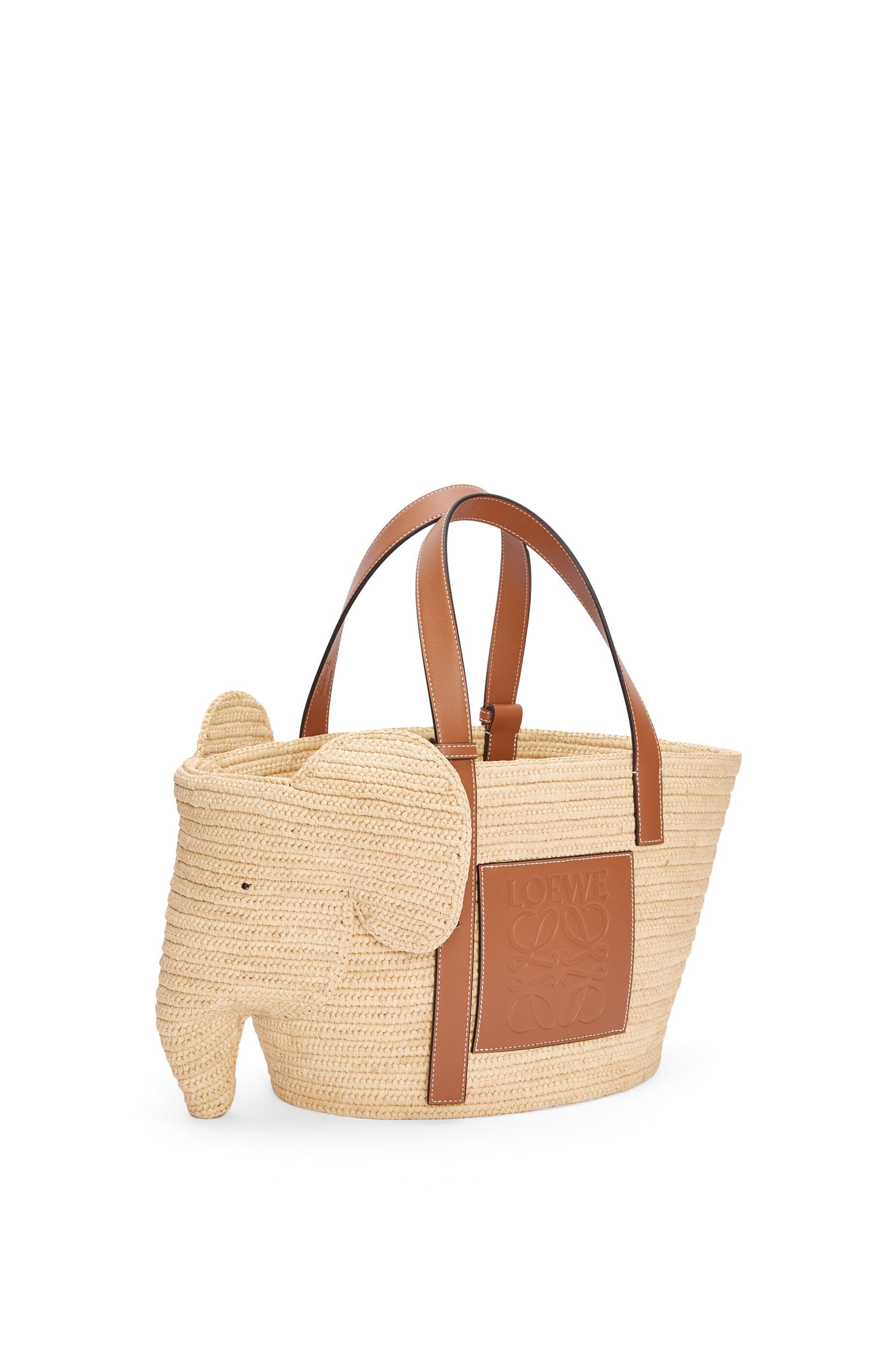 Elephant basket bag in raffia and calfskin - 4