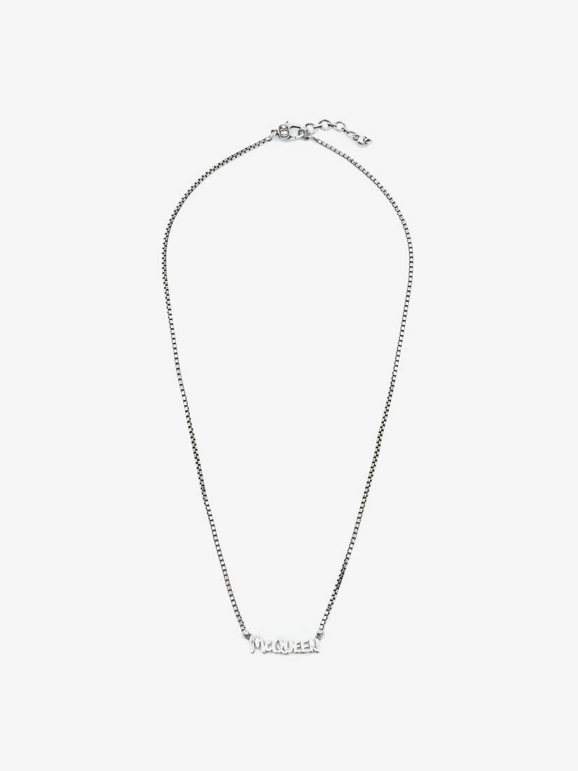 Mcqueen Graffiti Cut-out Chain Necklace in Antique Silver - 1