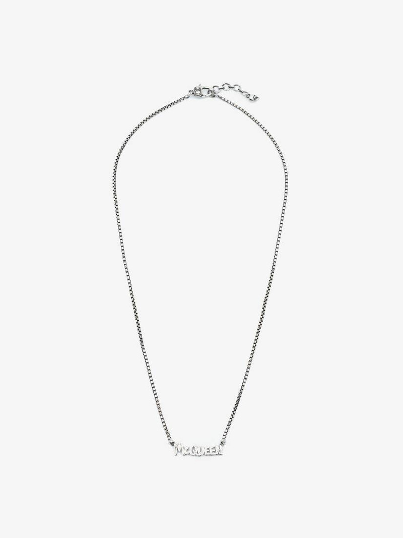Mcqueen Graffiti Cut-out Chain Necklace in Antique Silver 1