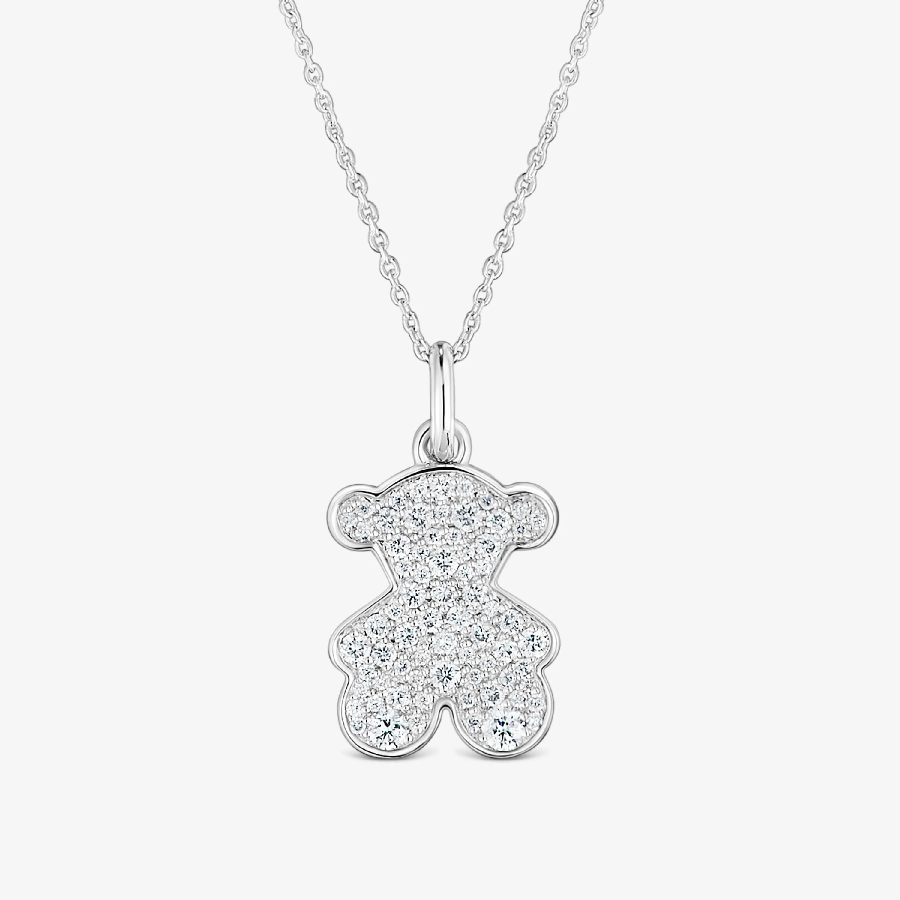 Short 16 mm 18K white gold bear necklace with diamonds Icon Gems - 1
