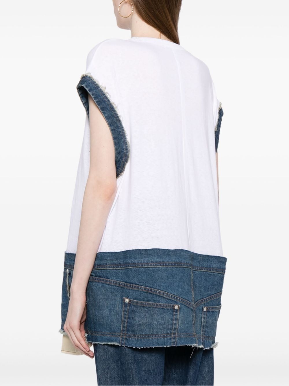 denim-trim cotton top - 4