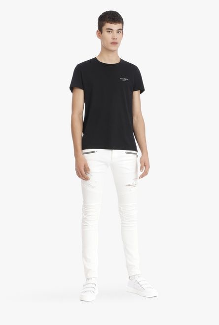 Slim-fit ripped white cotton jeans - 2