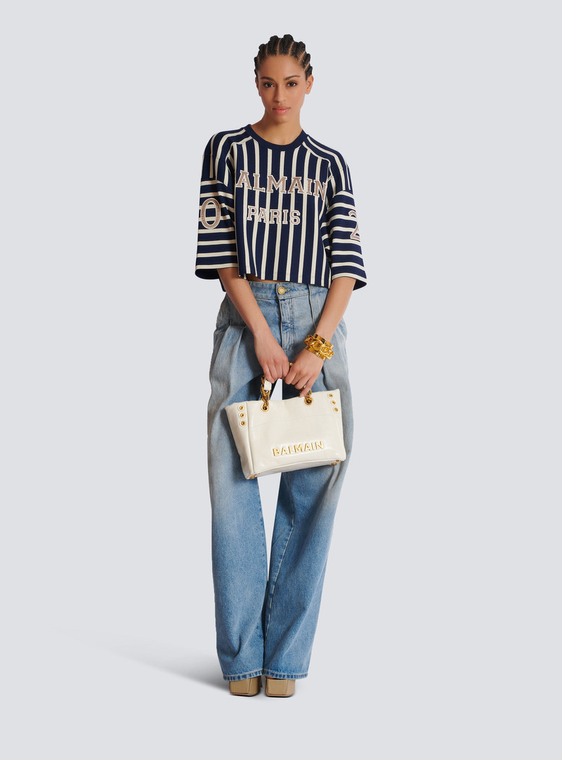 Balmain Small 1945 Soft bag in embossed crackled calfskin with a PB Labyrinth monogram outlook
