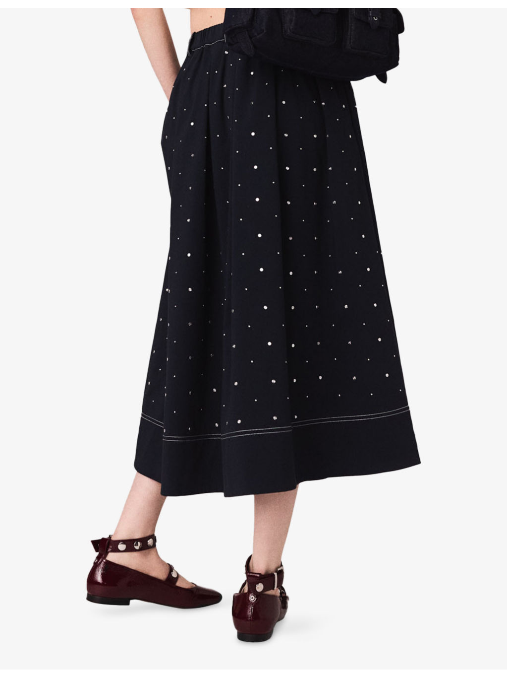 Stud-Embellished Contrast-Stitching Stretch Cotton-Blend Midi Skirt - 4
