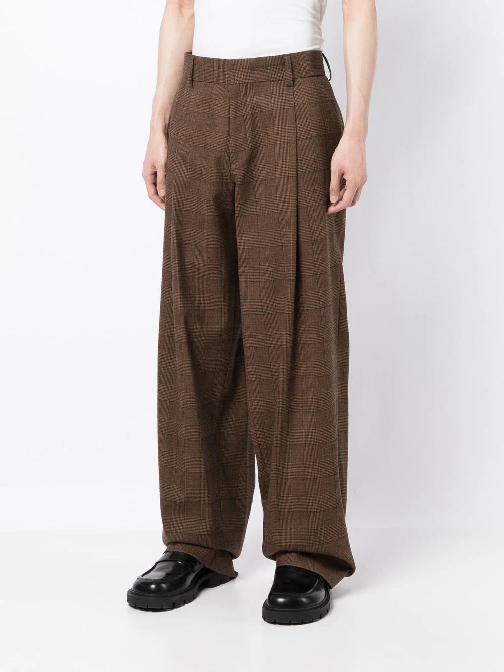 plaid check-pattern wide-leg trousers - 3