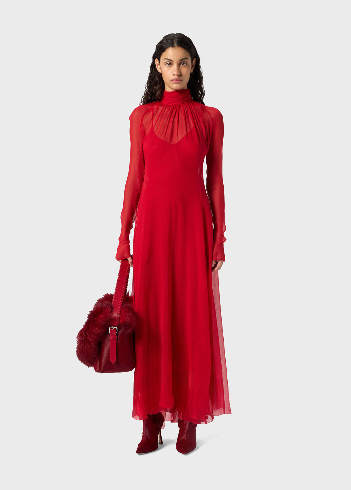 LONG SILK GEORGETTE DRESS WITH SCARF - 5