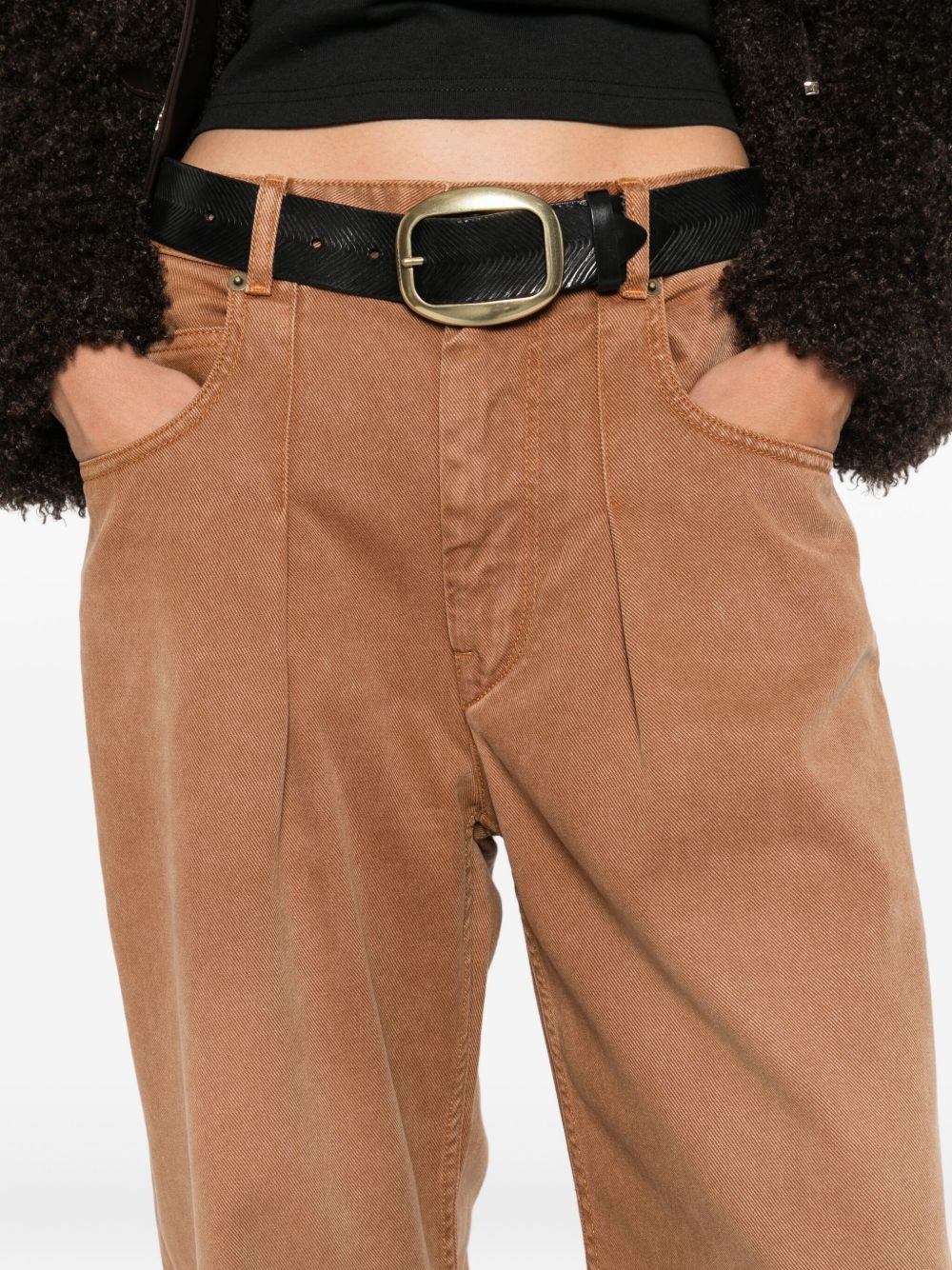 pleat cotton straight-leg jeans - 5