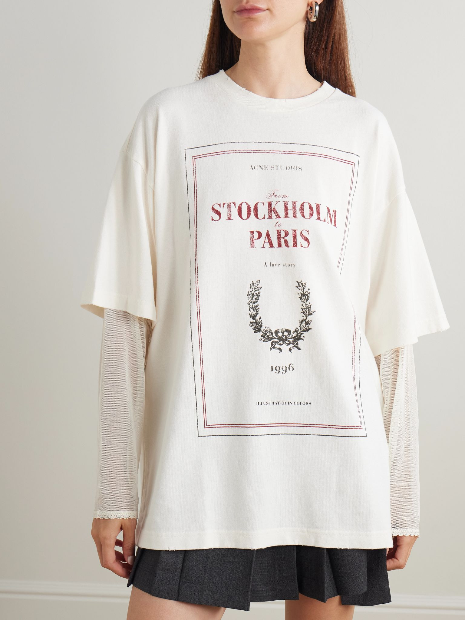 Layered mesh-trimmed cotton-jersey T-shirt Off-white - 3