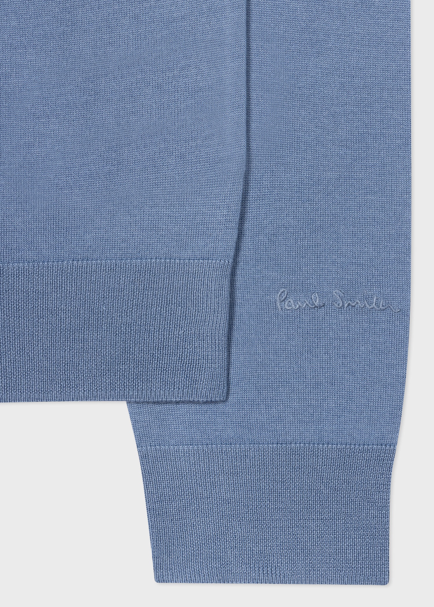 Light Blue Merino Wool Full Zip Cardigan - 2