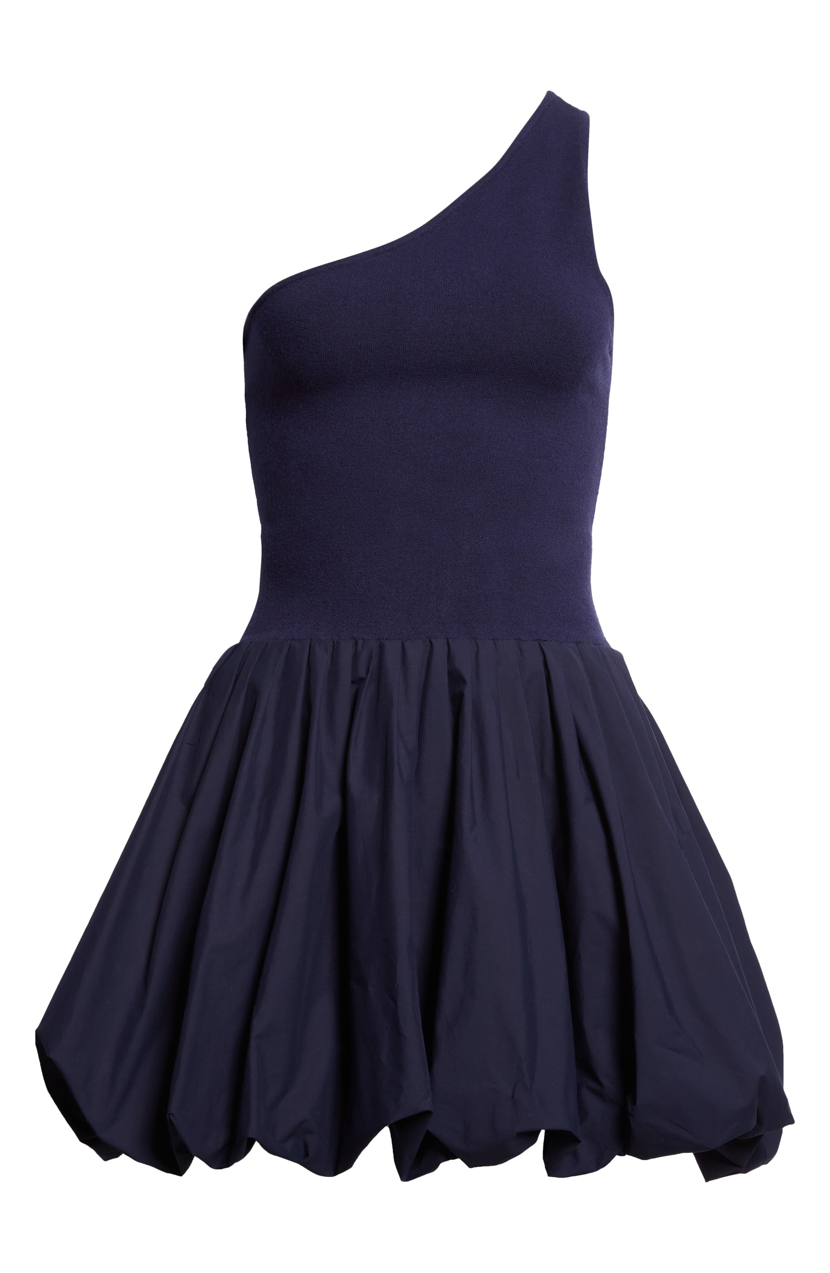 Derek Lam 10 Crosby Calla One-Shoulder Bubble Hem Mixed Media Dress in Navy at Nordstrom - 5