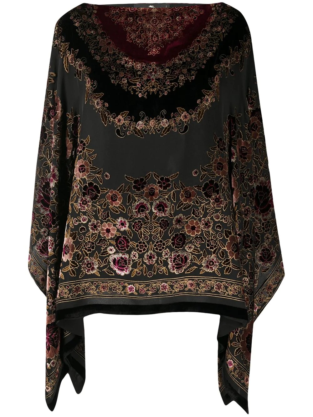 floral velvet-flock cape - 1