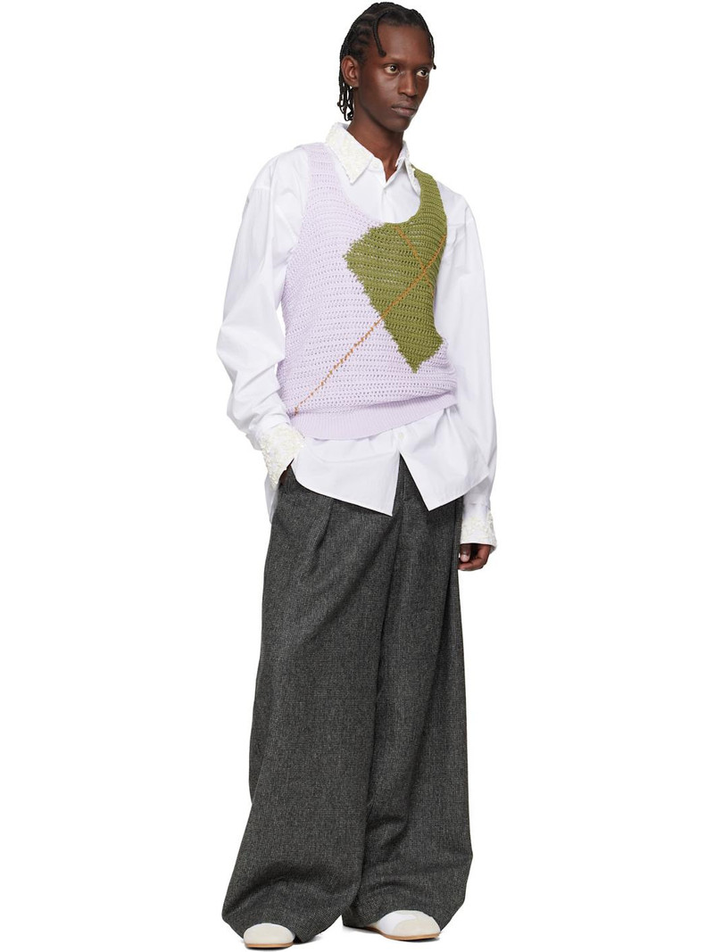 Dries Van Noten Purple & Khaki Argyle Tank Top outlook