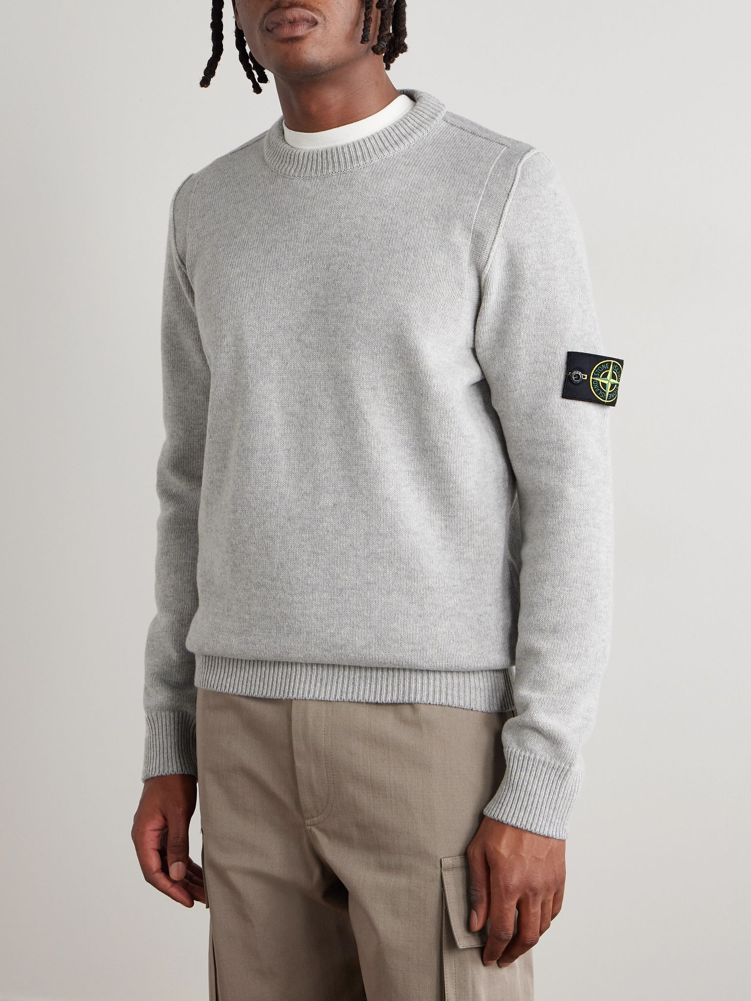 Logo-Appliquéd Wool-Blend Sweater Gray - 3