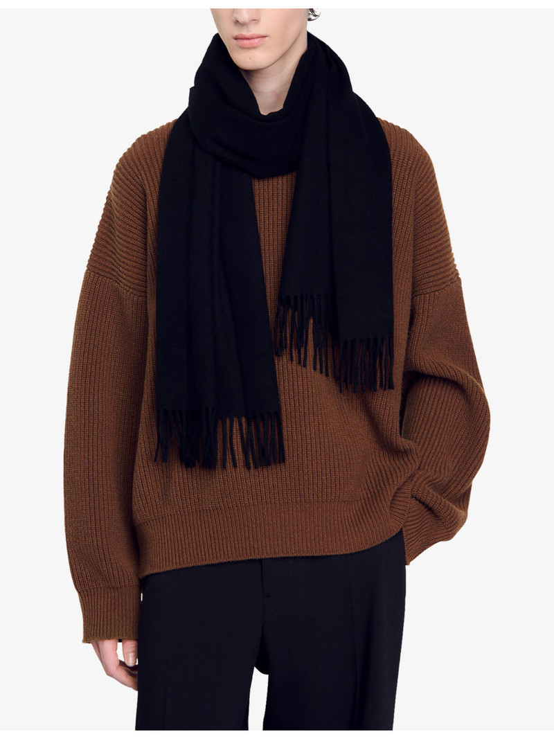 Sandro Fringed-trim wool and cashmere-blend scarf outlook