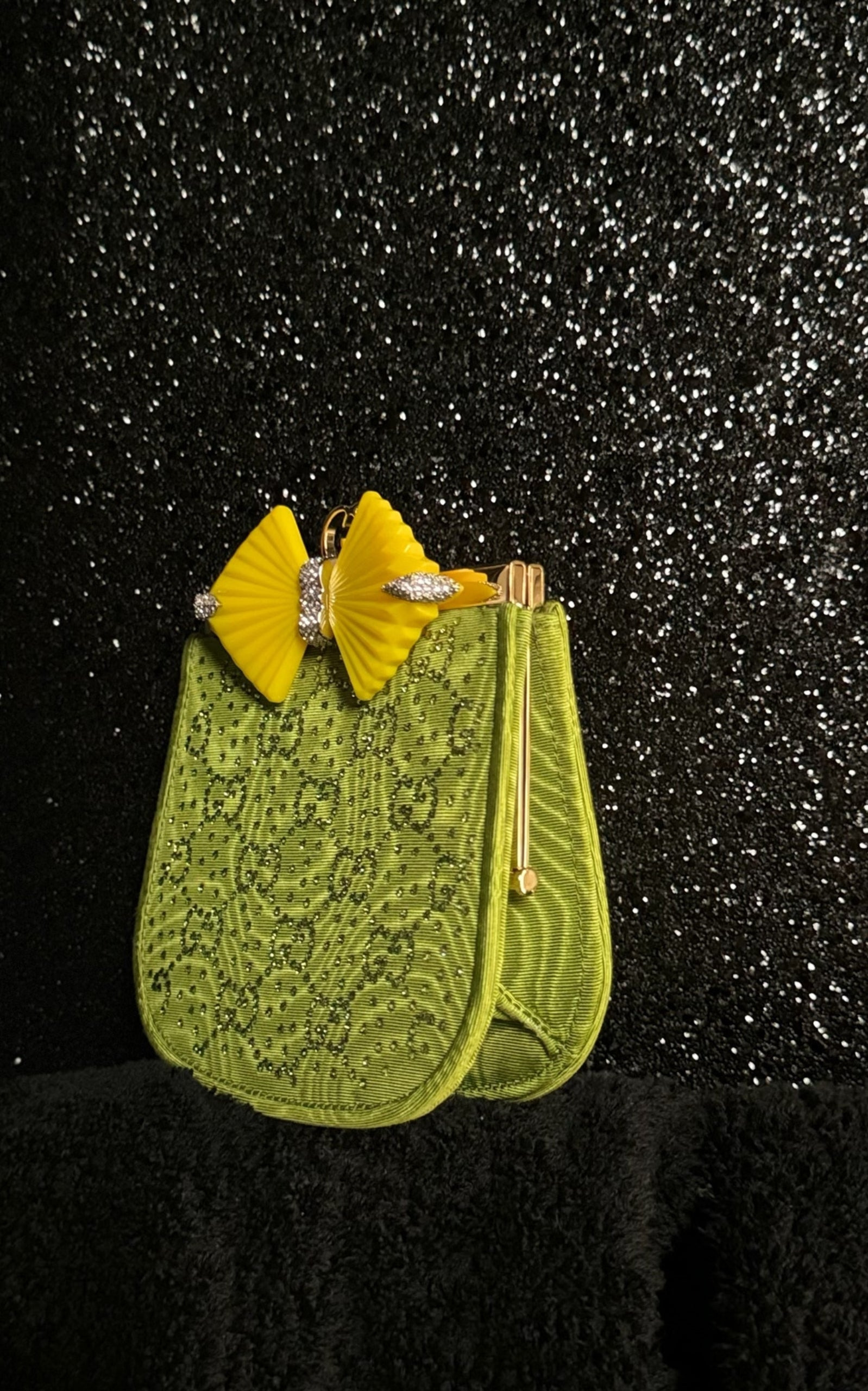 GG Moire Fabric Handbag with Bow and Crystals - 4