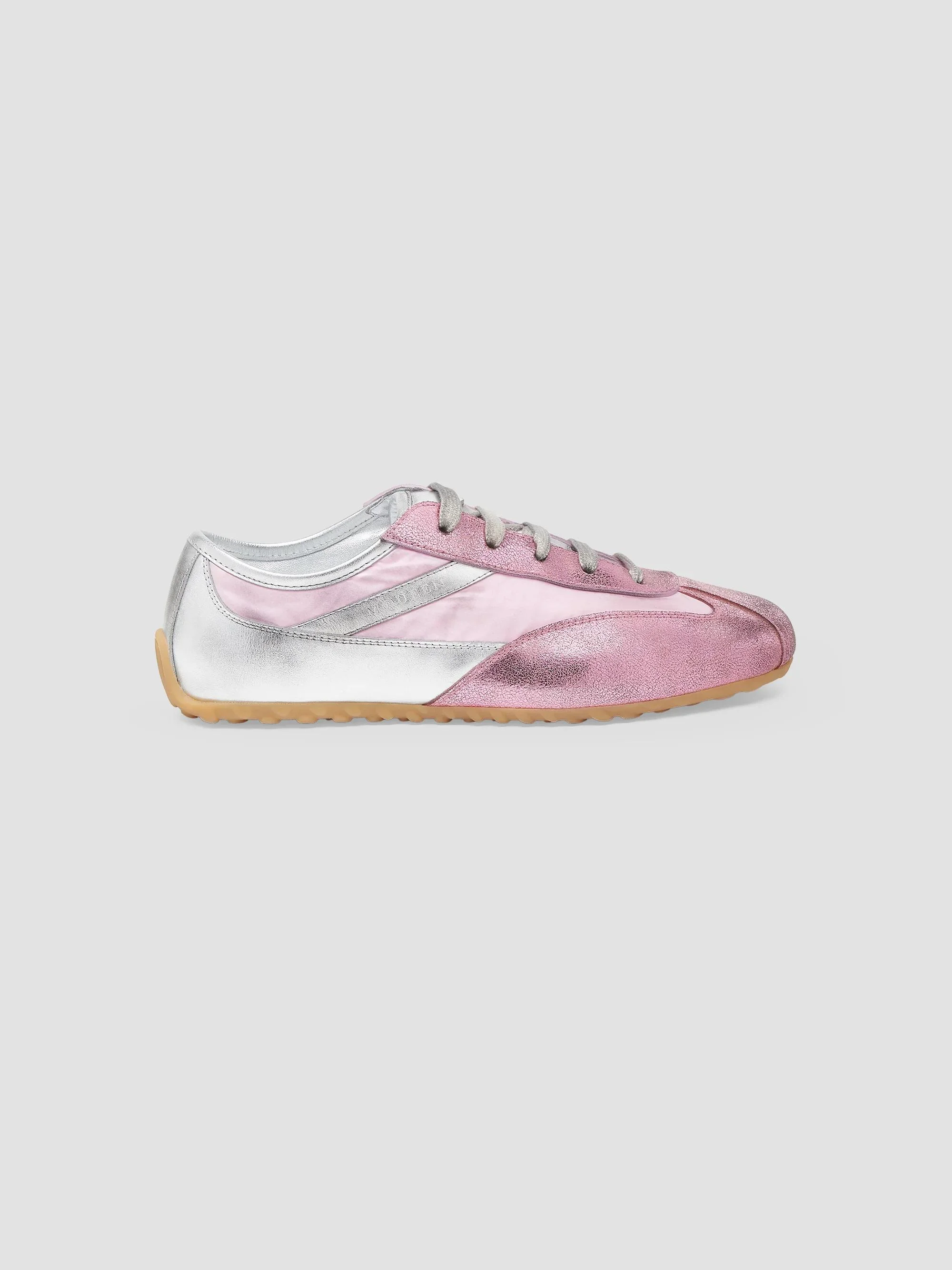 Women's Boxe Metallic Leather Low-Top Sneakers - Pink And Silver - 1