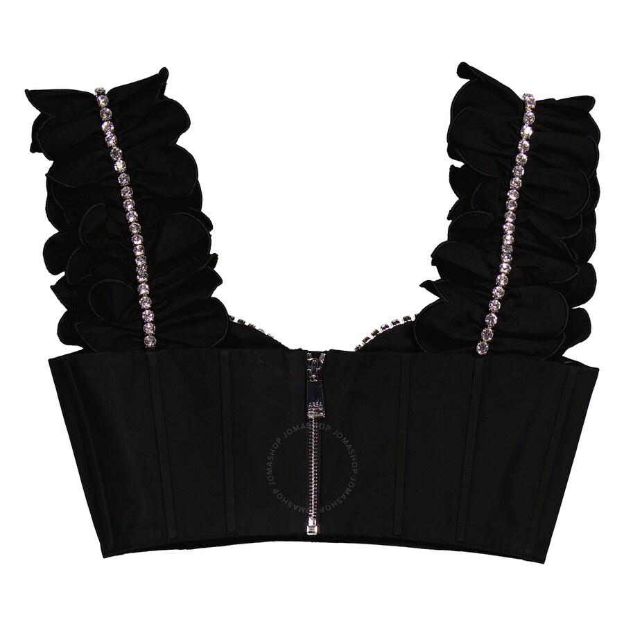 Area Ladies Crystal Embellished Poplin Ruffle Bustier Cropped Top - 2