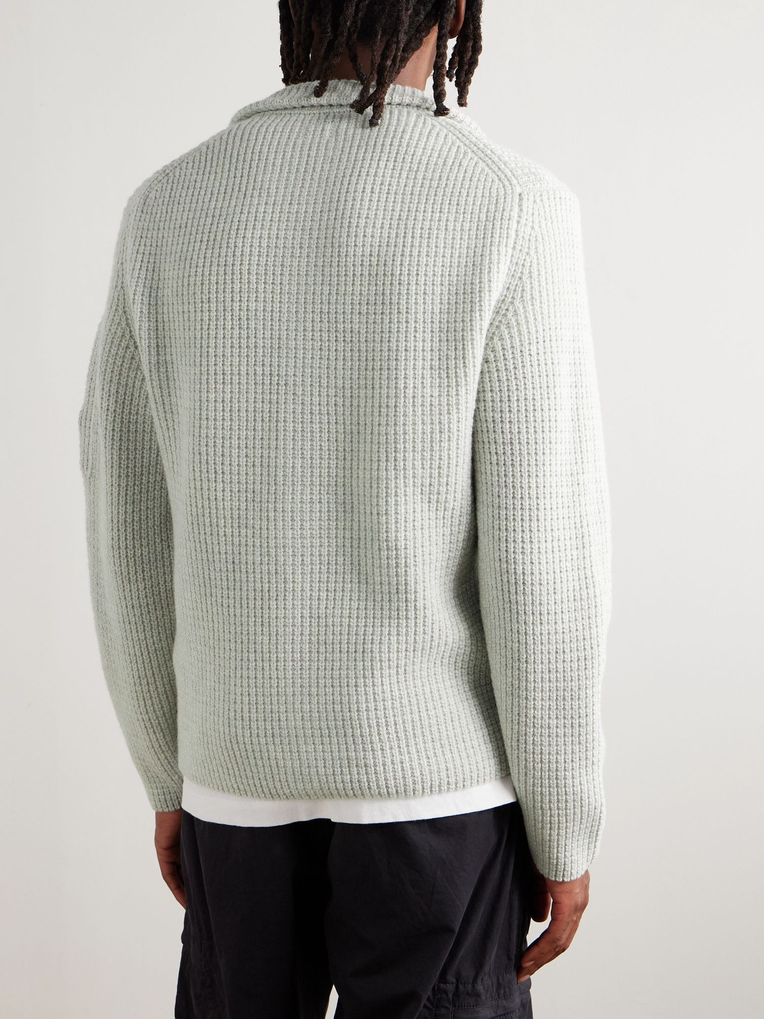 Logo-Appliquéd Waffle-Knit Wool-Blend Zip-Up Sweatshirt Ecru - 3