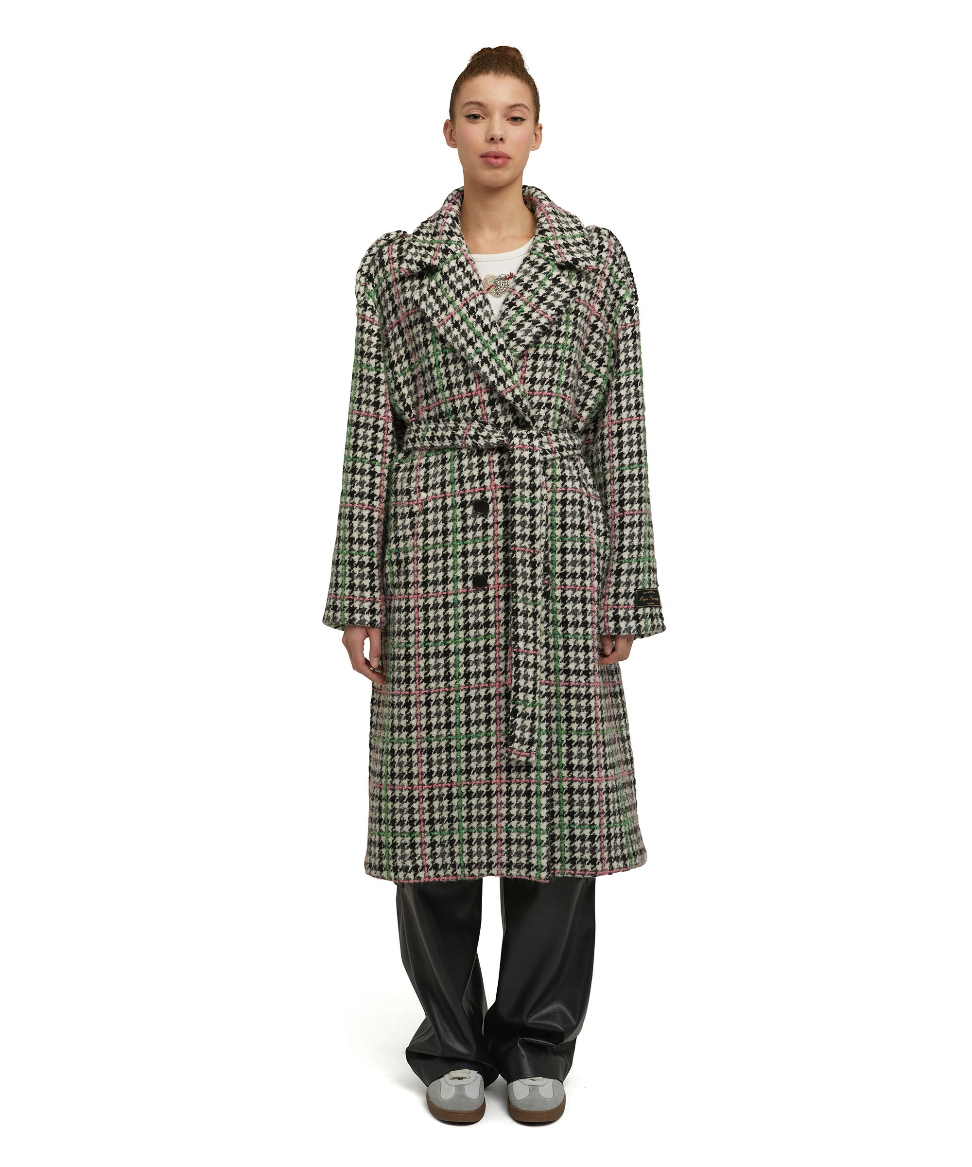 Wool double-breasted trench coat with belt and "Houndstooth Check" motif - 2