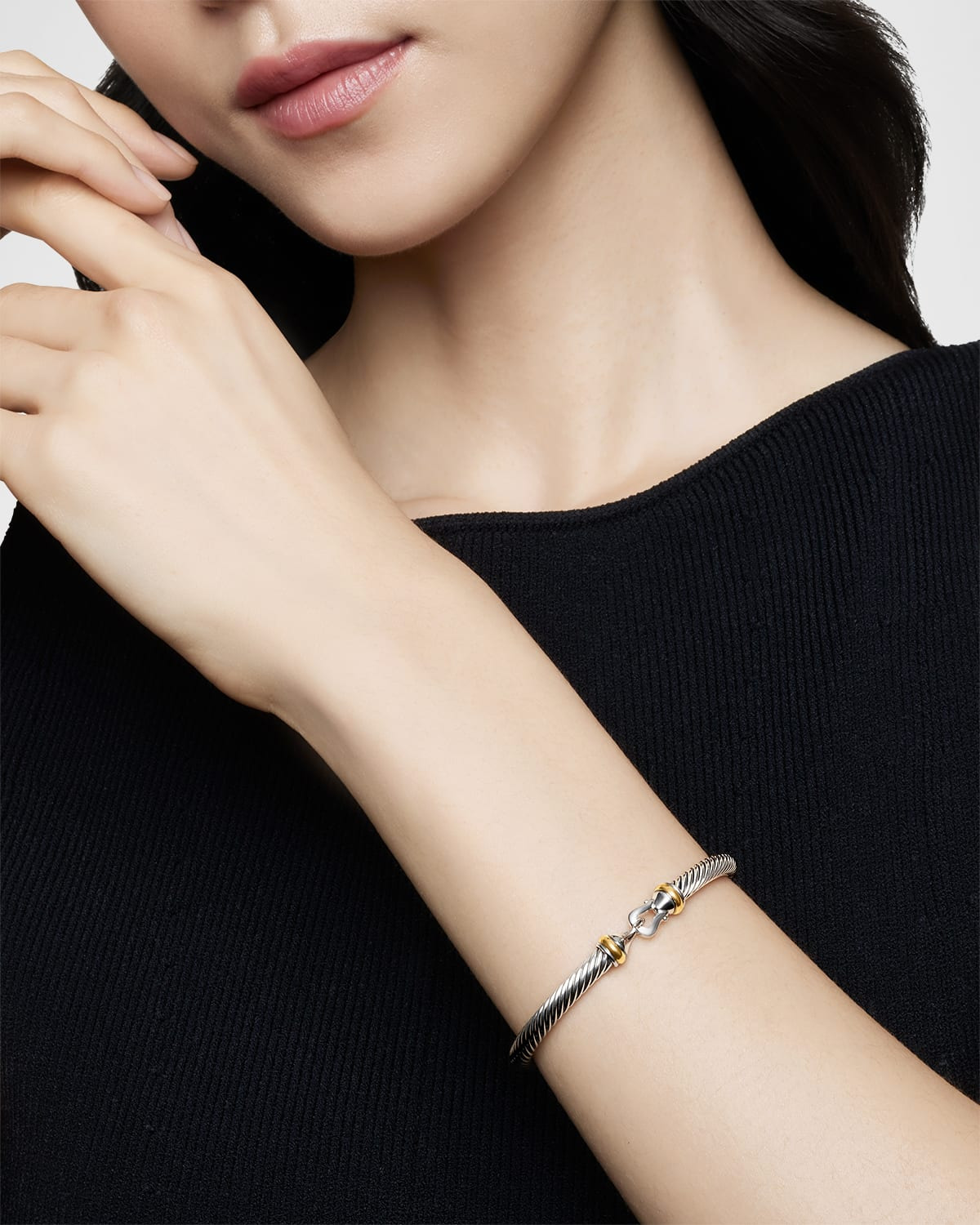 Cable Buckle Bracelet in Silver with 18K Gold - 7