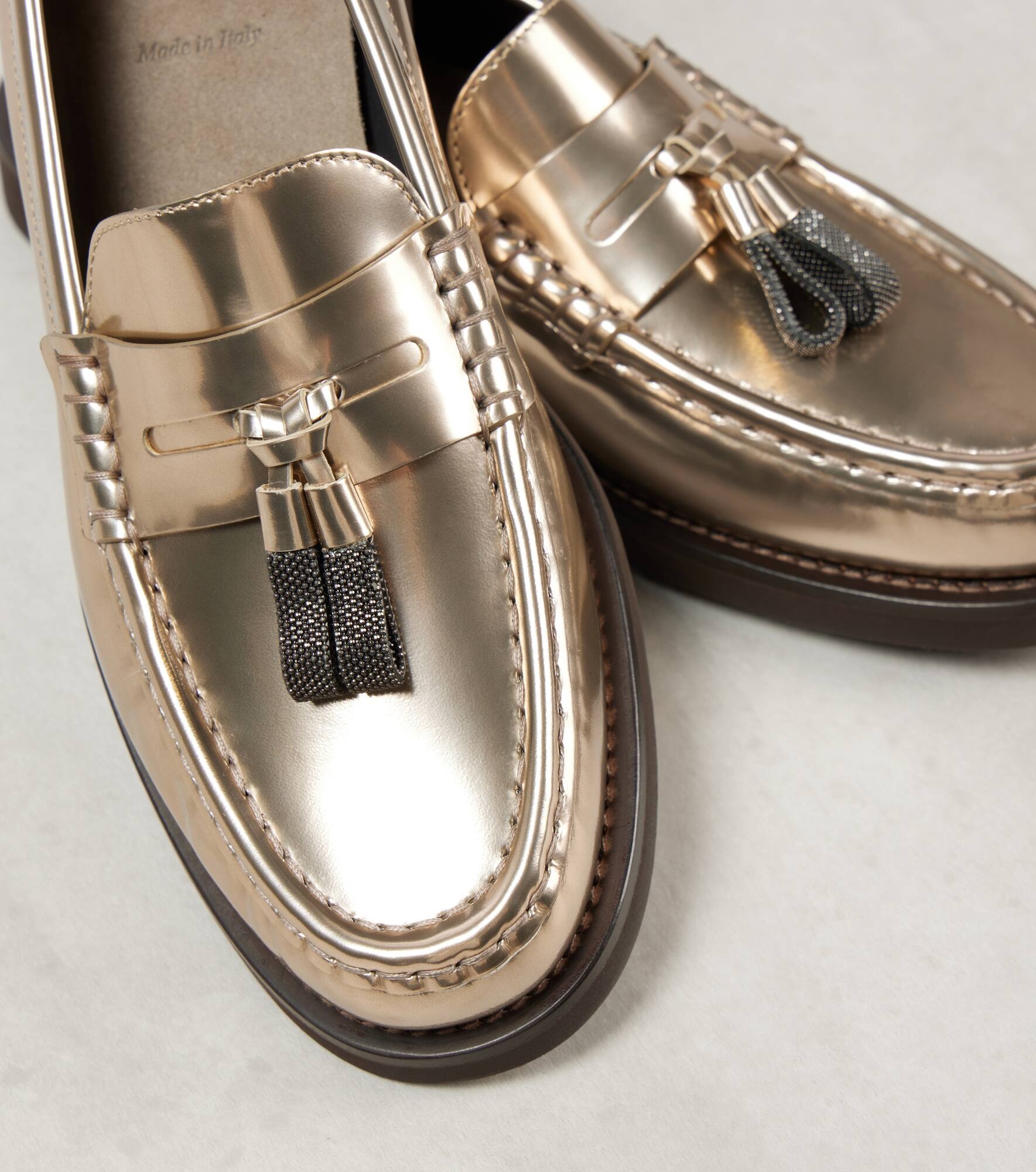 Metallic leather penny loafers - 5