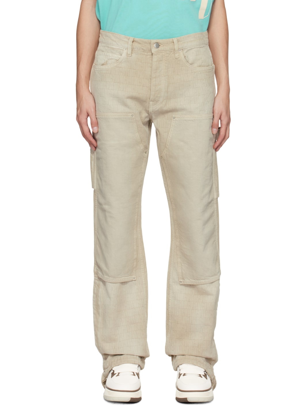 Beige Jacquard Jeans - 1