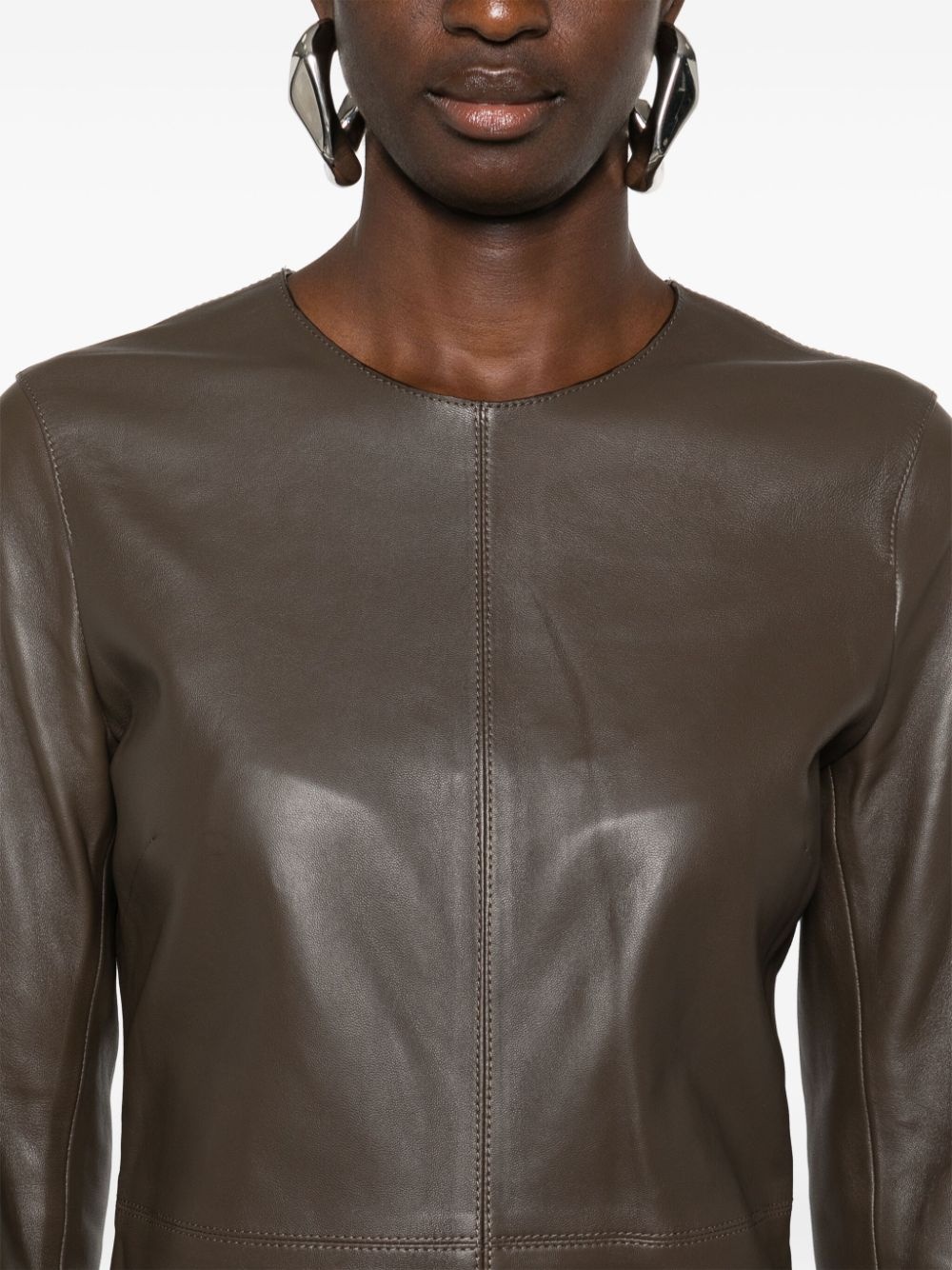 panelled leather midi dress - 5