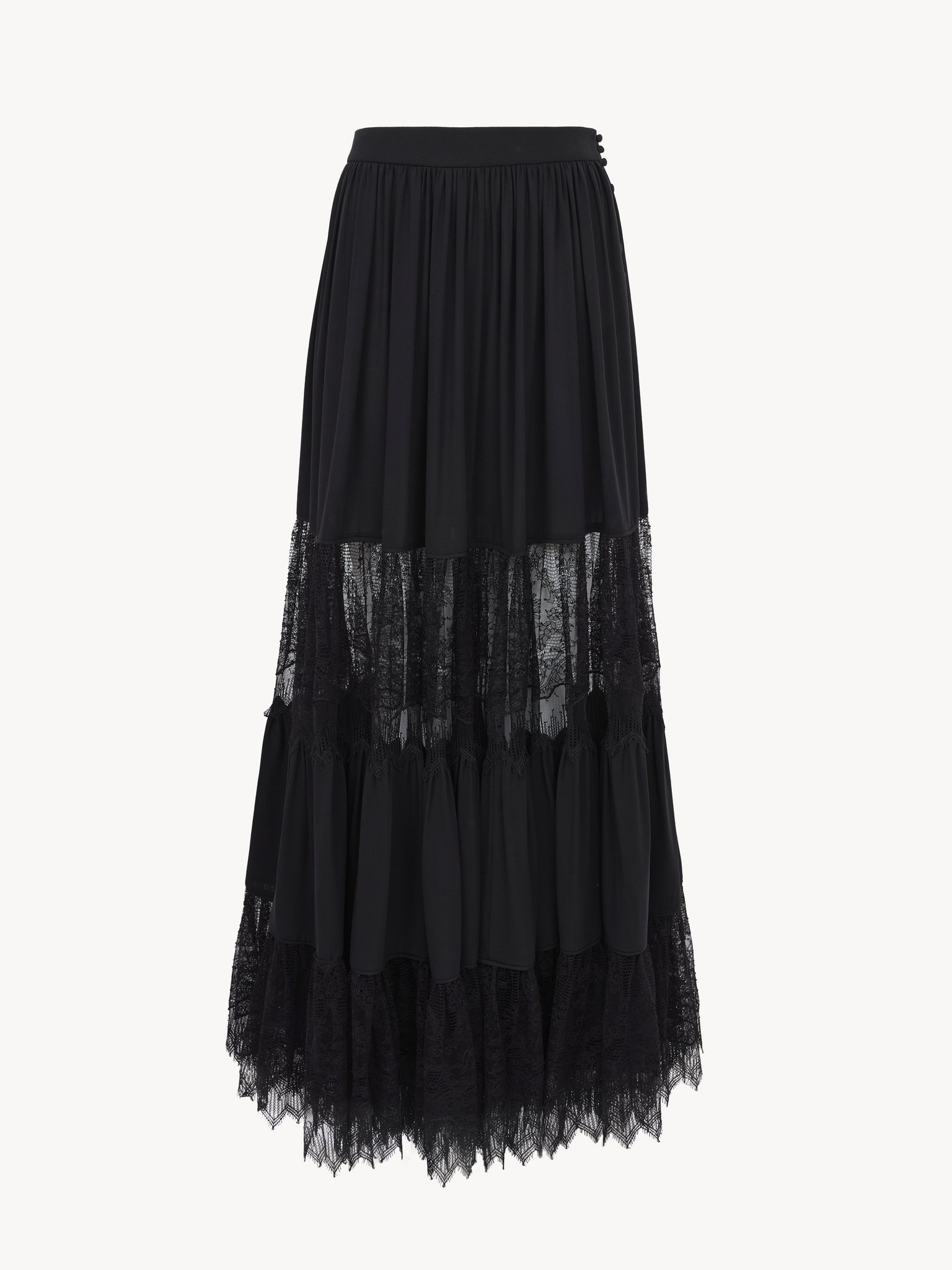 TIERED LONG SKIRT IN SILK GEORGETTE & LACE - 2