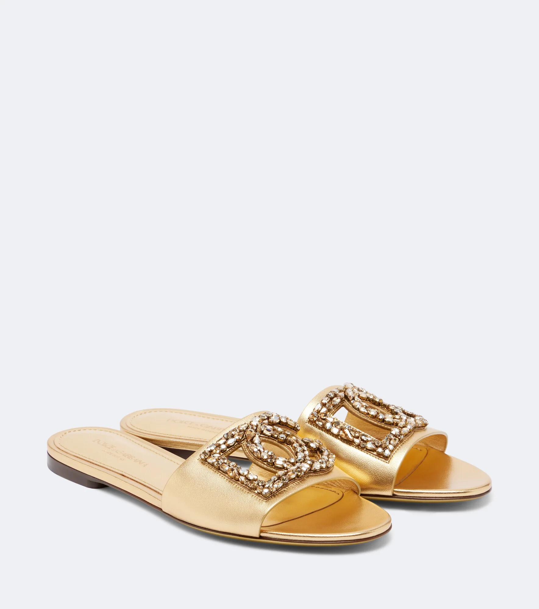 DG embellished metallic leather slides - 1