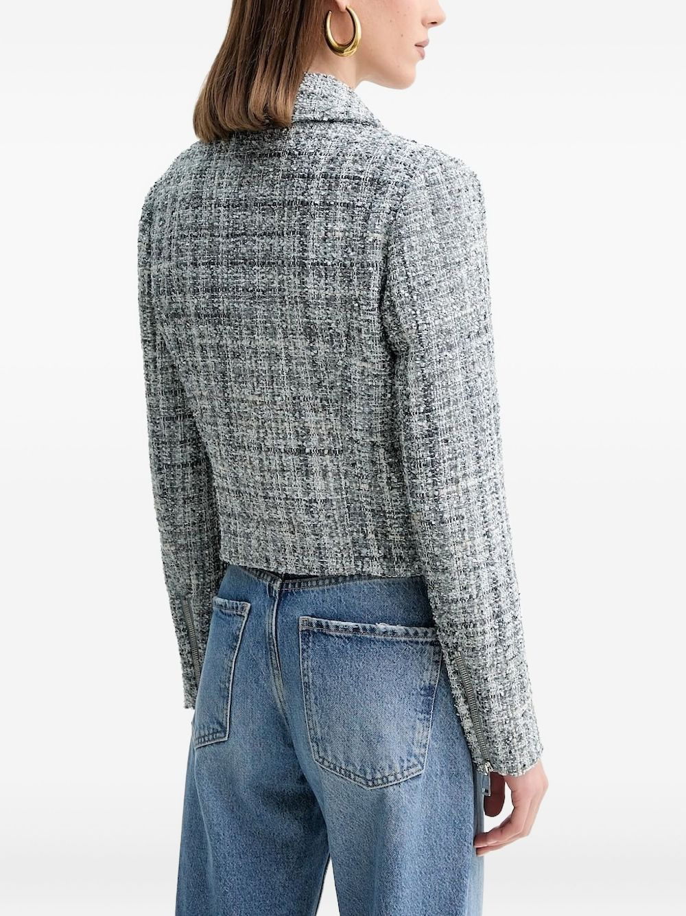 notched zip-front tweed jacket - 3