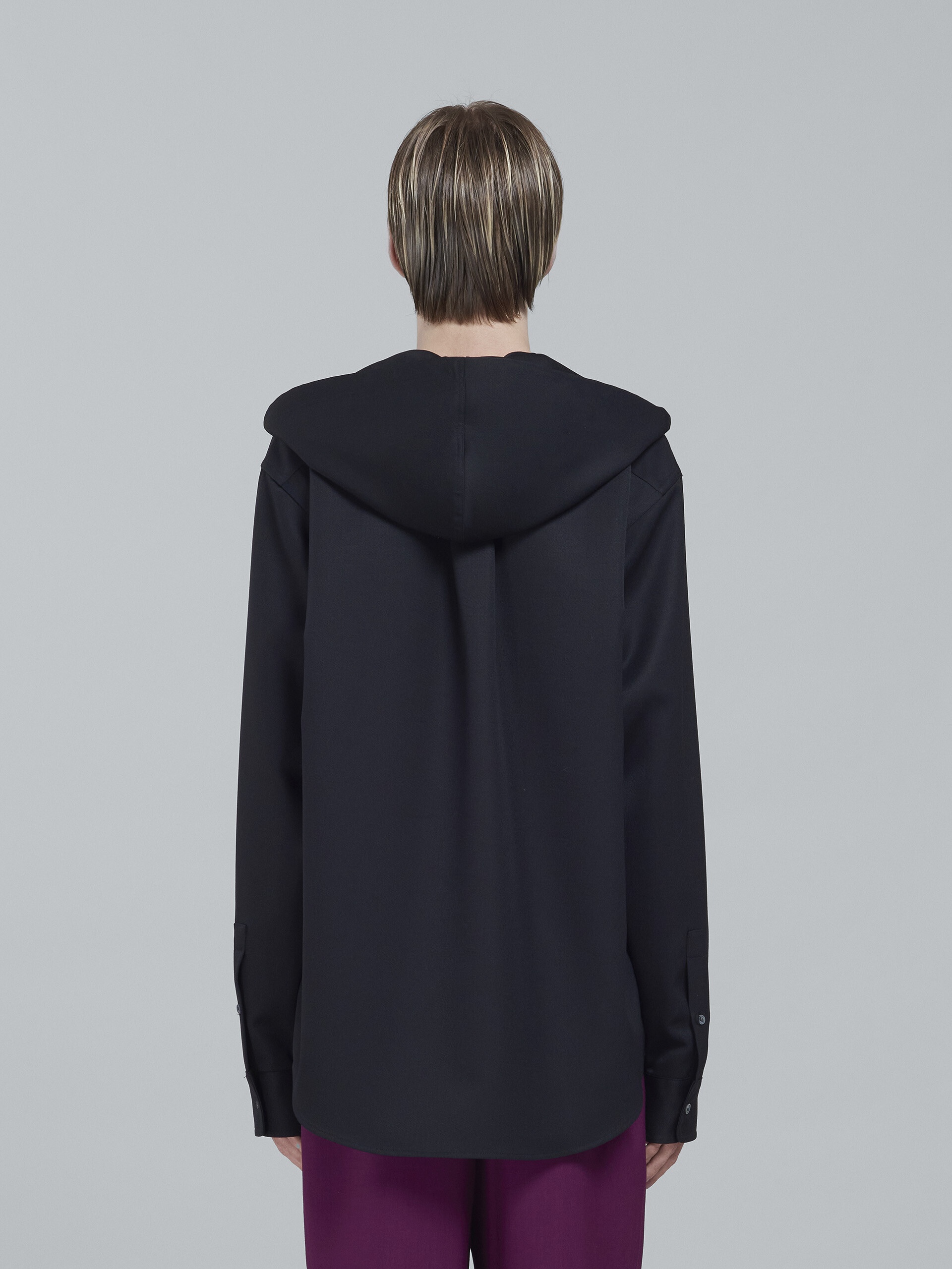 BLACK WOOL GABARDINE OVERSHIRT - 3