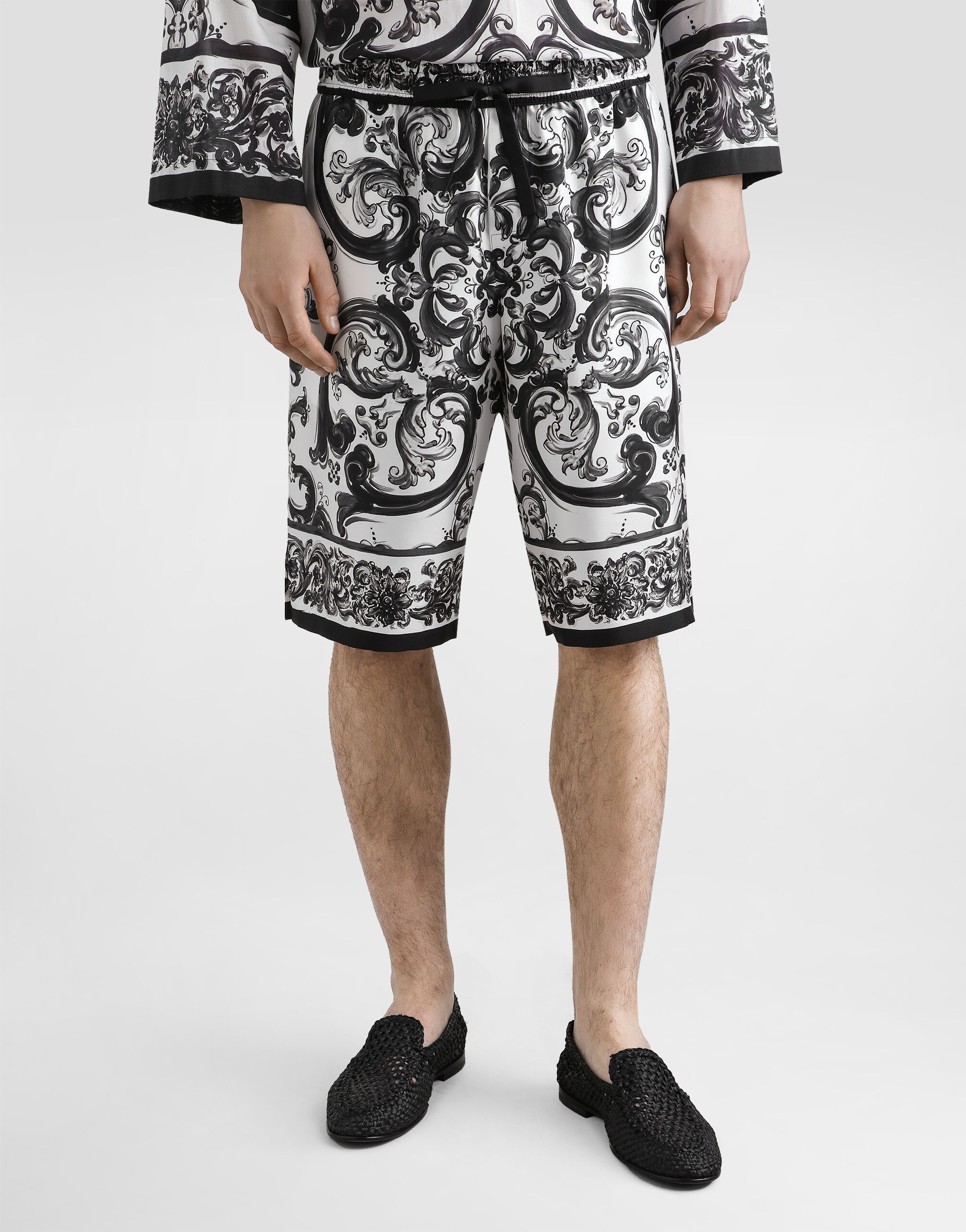 Majolica-print silk twill trousers - 4