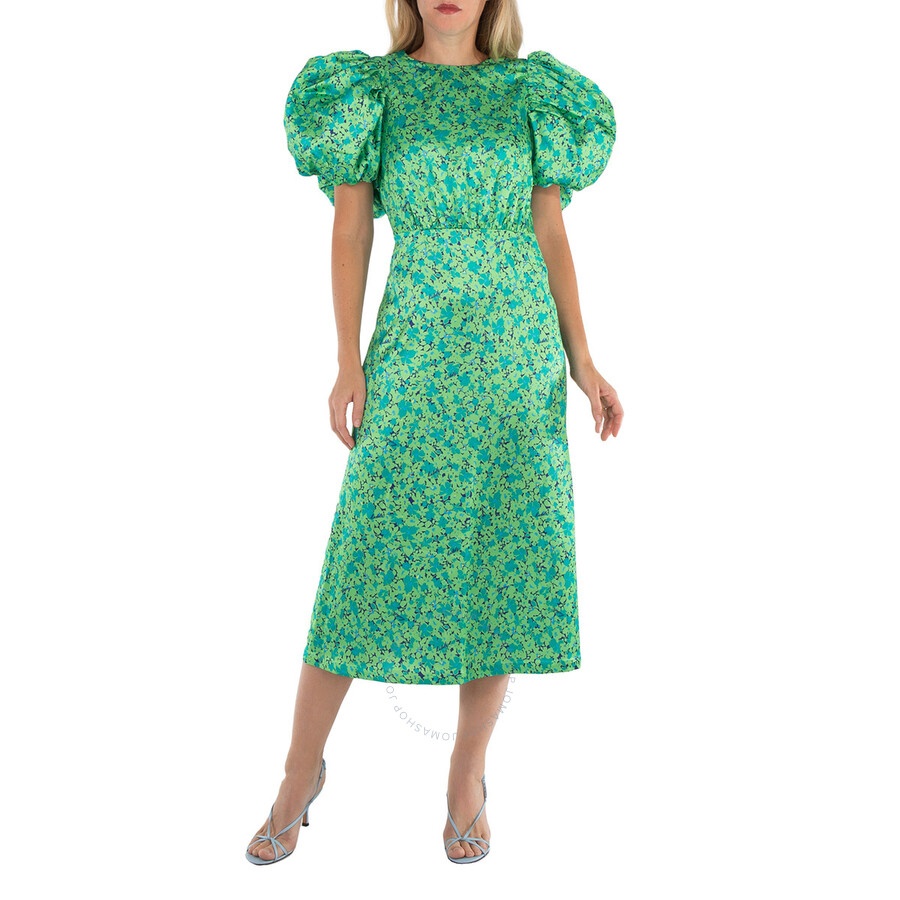 Rotate Midi Dress With Multicolor Floral Print And Puffed Sleeve - 4