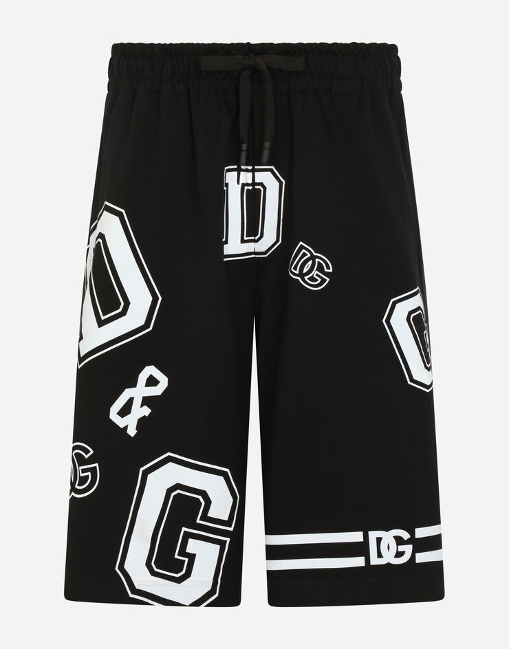 Cotton jogging shorts with all-over DG print - 1