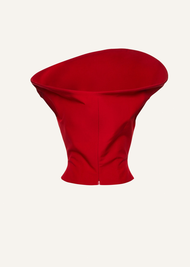 Sculptural sleeveless cotton top in red 2